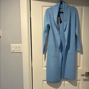 NWT Designer Light Blue Open long Front Cardigan w/pockets